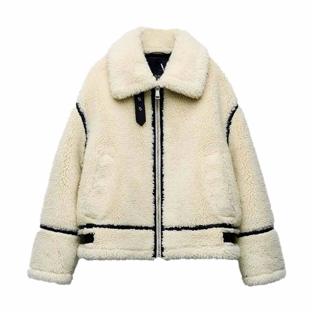 Zadie | Winter Oversized Cropped Collared Full Zip Sherpa Faux Leather Fleece Jacket Women