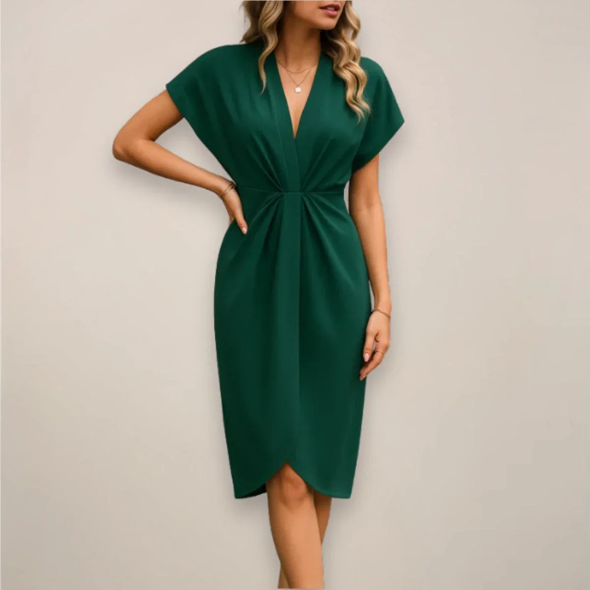 Amie | Collared Plunge V Neck Wedding Guest Pleated Midi Wrap Dress Women