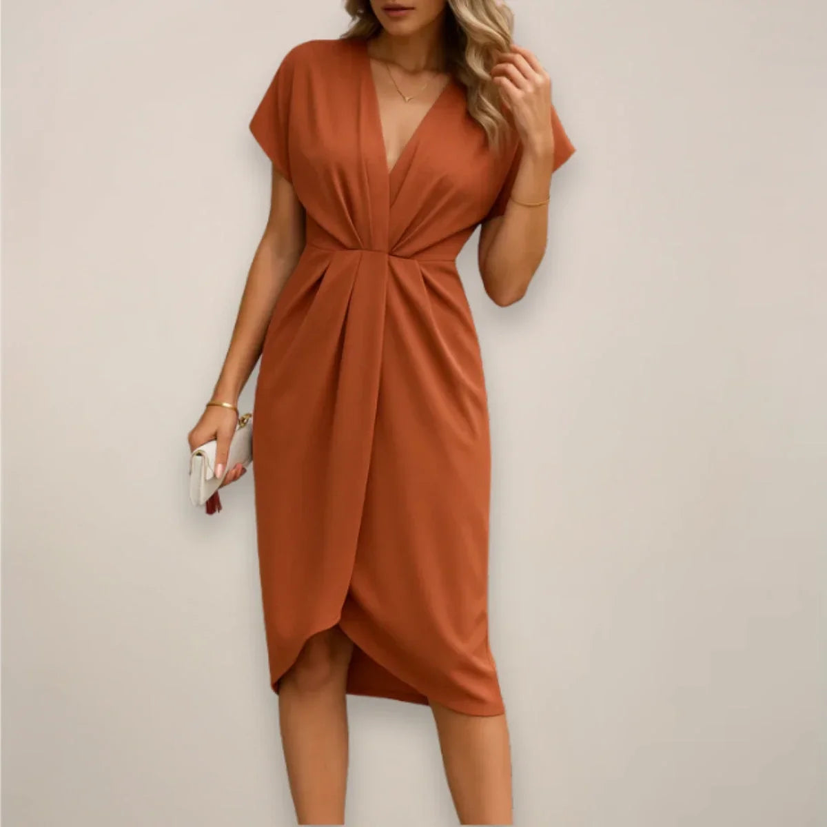 Amie | Collared Plunge V Neck Wedding Guest Pleated Midi Wrap Dress Women