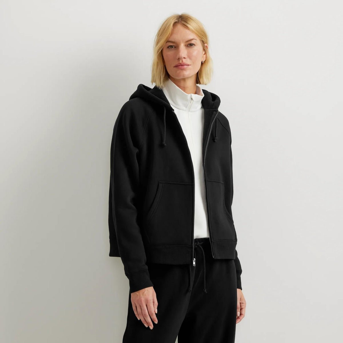 Abbie | Zip Up Drawstring Raglan Pockets Autumn Ribbed Fleece Hoodie Women
