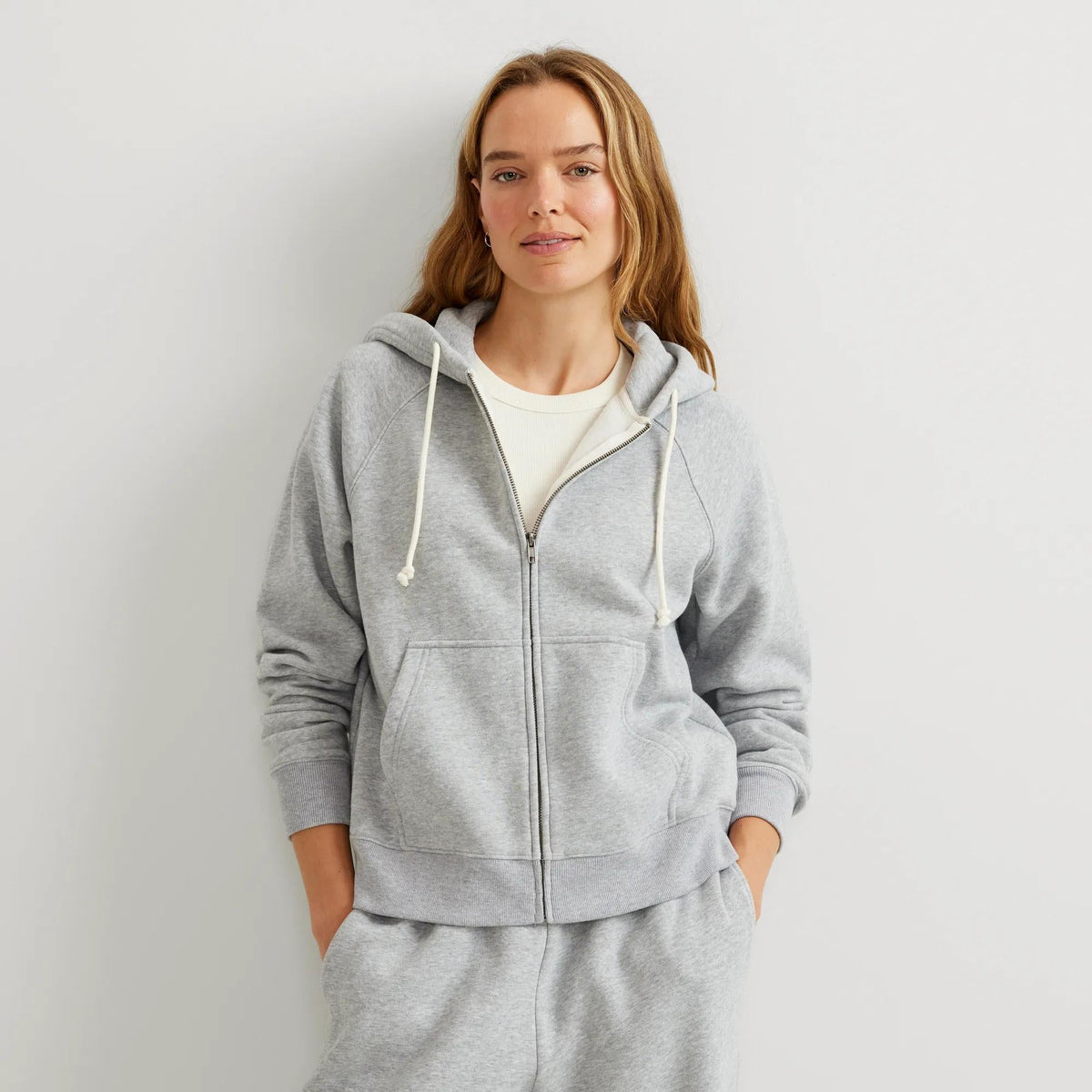Abbie | Zip Up Drawstring Raglan Pockets Autumn Ribbed Fleece Hoodie Women