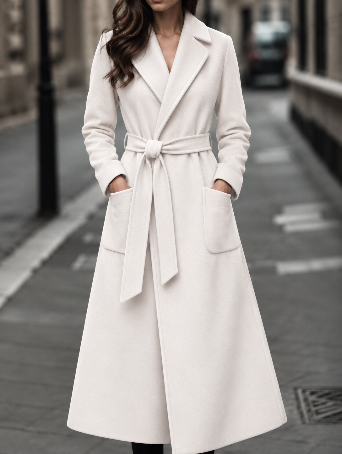Long Belted Wrap Wool Coat - Burgundy