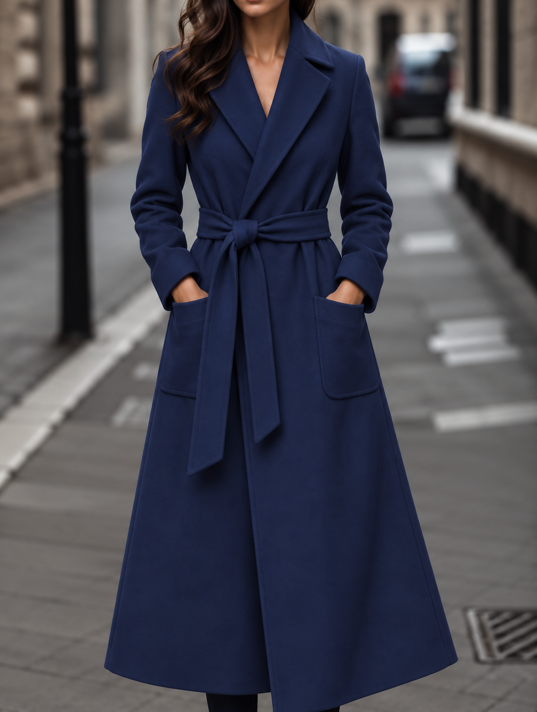 Long Belted Wrap Wool Coat - Burgundy