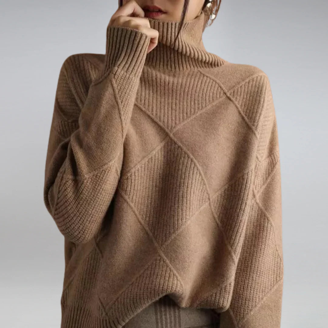 Brooke | Oversized Ribbed Drop Shoulder Long Sleeve Turtleneck Winter Jumper Women