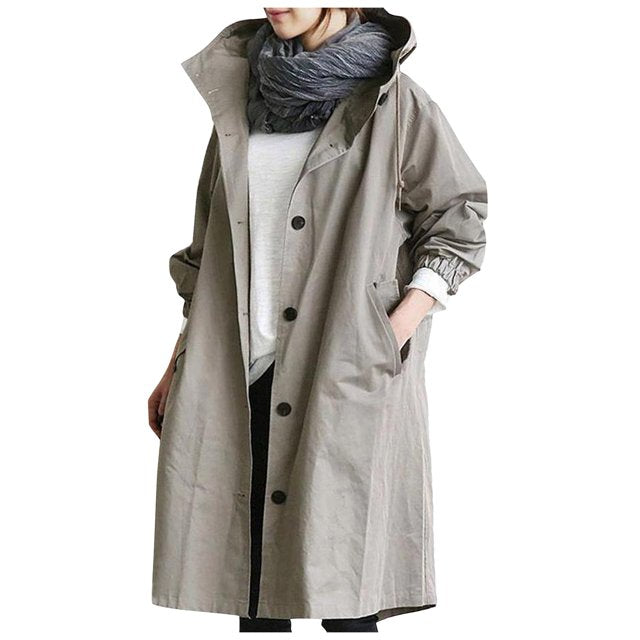 Dolly | Oversized Long Hooded Collared Autumn Waterproof Coat Women