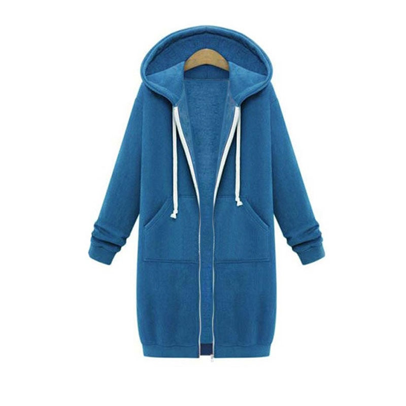 Nala | Zip Up Drawstring Pockets Fleece Oversized Autumn Longline Hoodie Women