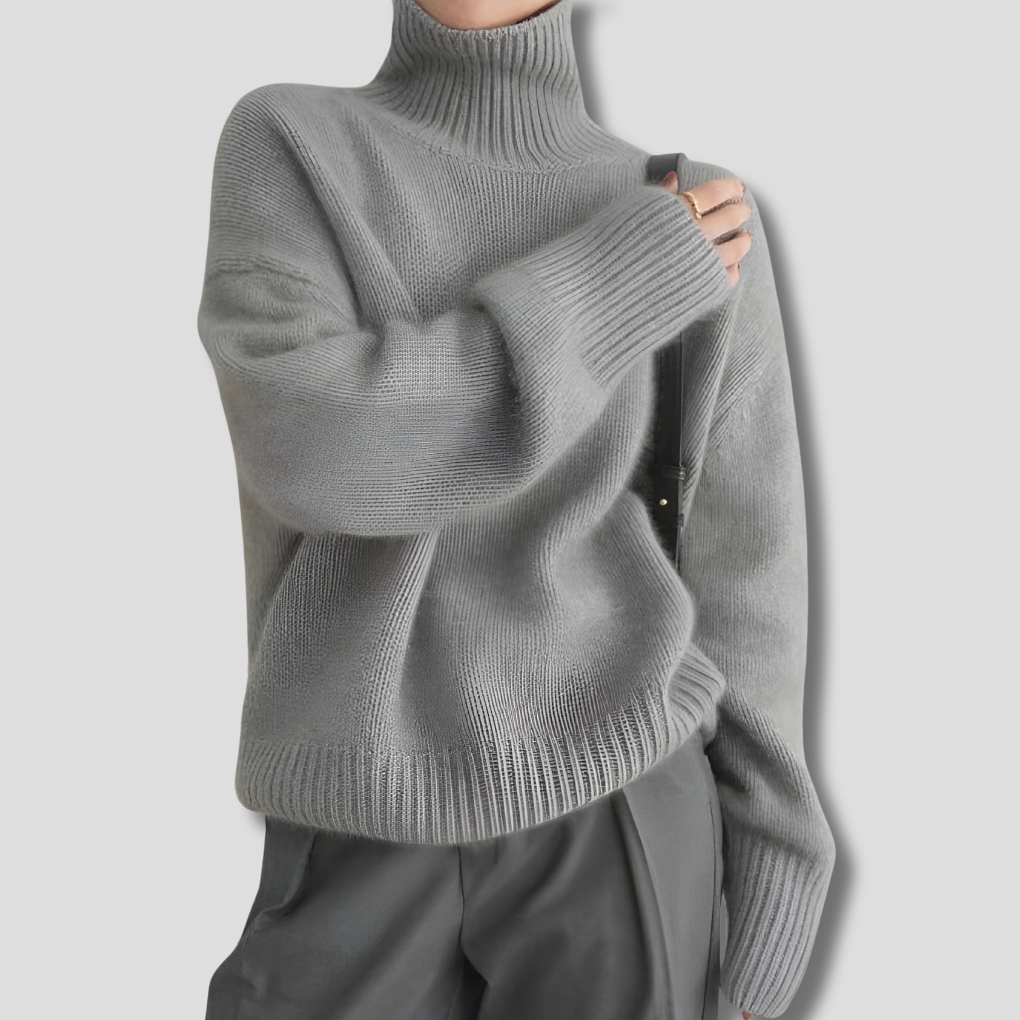 Carly | Oversized Drop Shoulder Ribbed Long Sleeve Turtleneck High Neck Winter Jumper Women