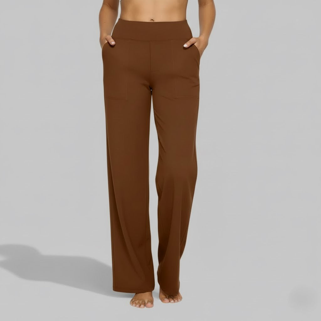 Lara | Flowy Loose Elasticated High Waisted Pockets Wide Leg Trousers Women