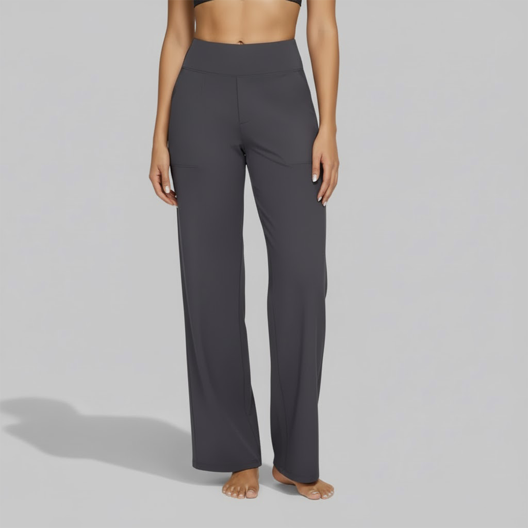 Lara | Flowy Loose Elasticated High Waisted Pockets Wide Leg Trousers Women