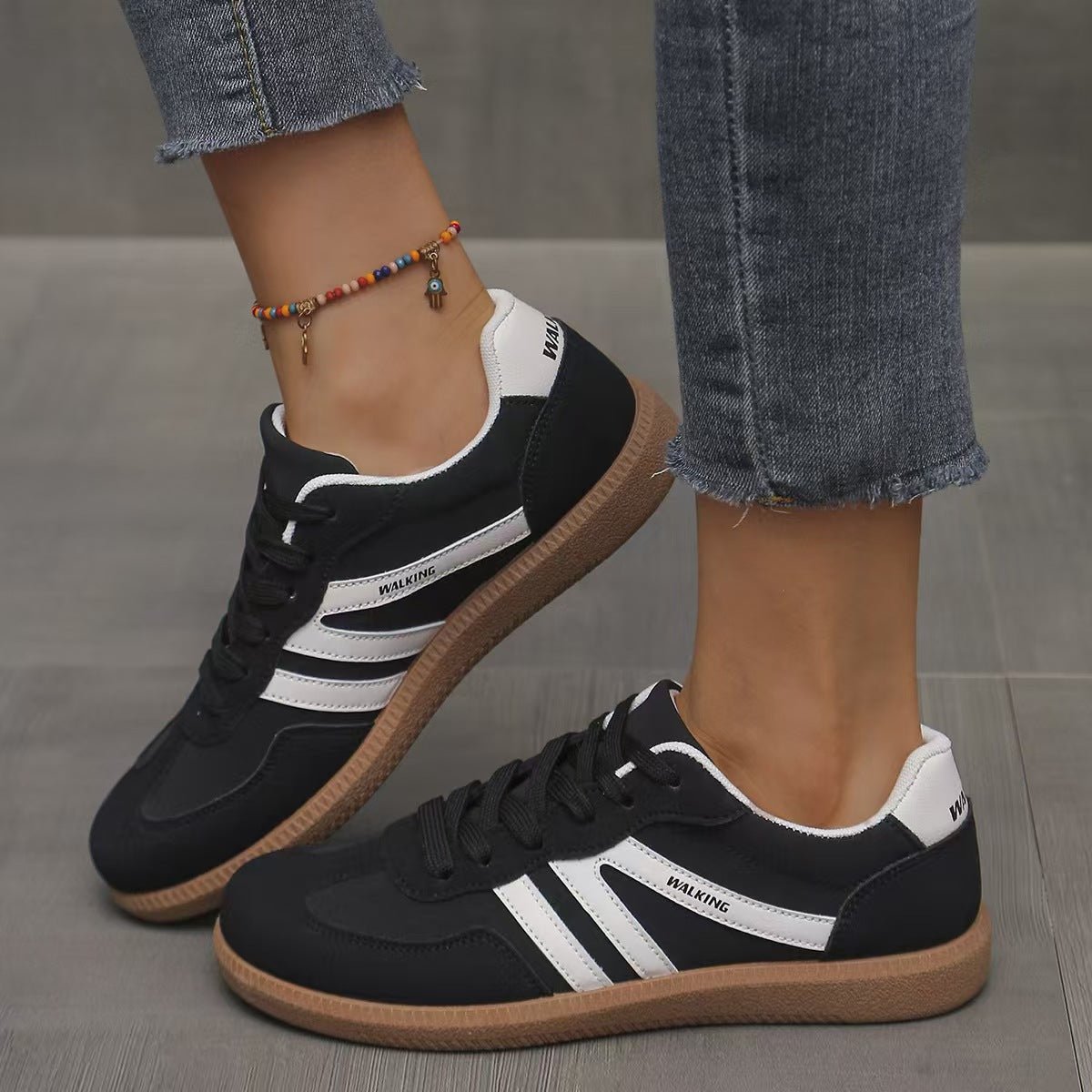 Gina | Faux Leather Suede Low Flat Round Toe Trainers Women