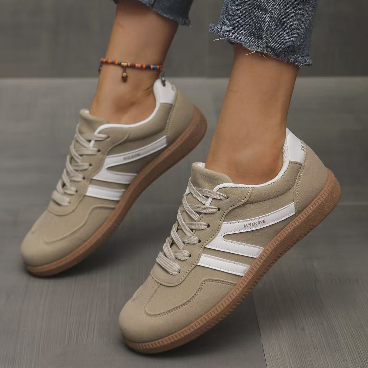 Gina | Faux Leather Suede Low Flat Round Toe Trainers Women