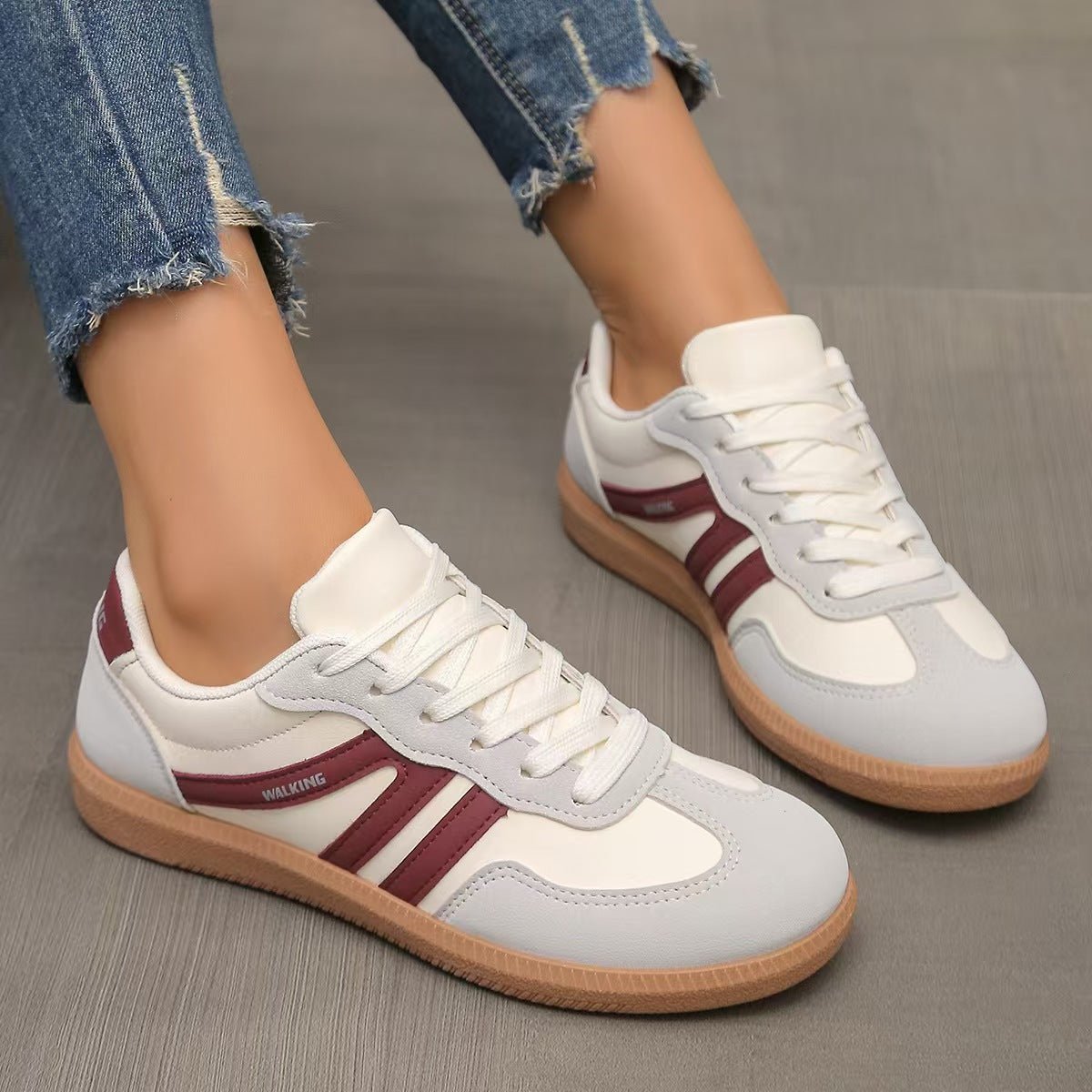 Gina | Faux Leather Suede Low Flat Round Toe Trainers Women