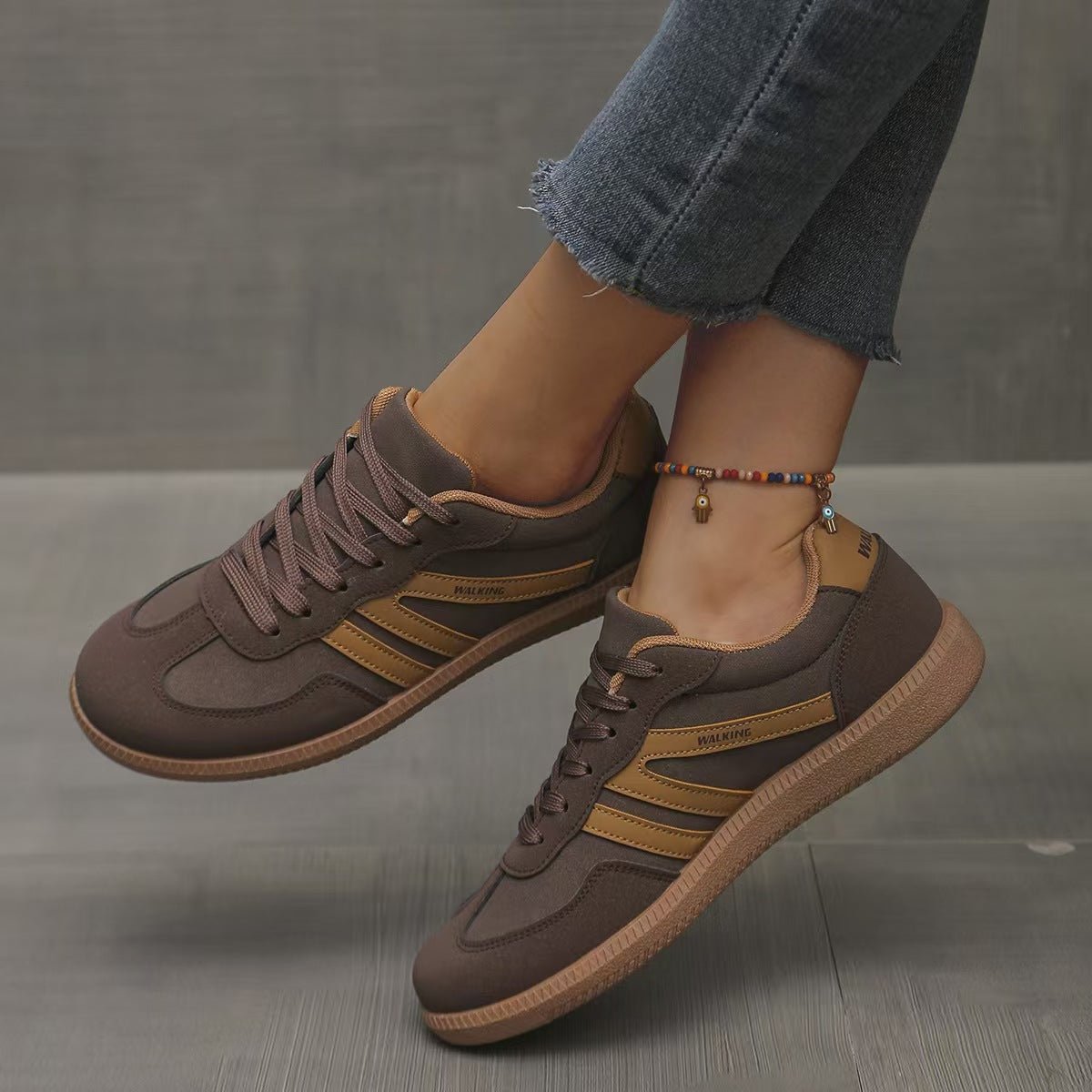 Gina | Faux Leather Suede Low Flat Round Toe Trainers Women