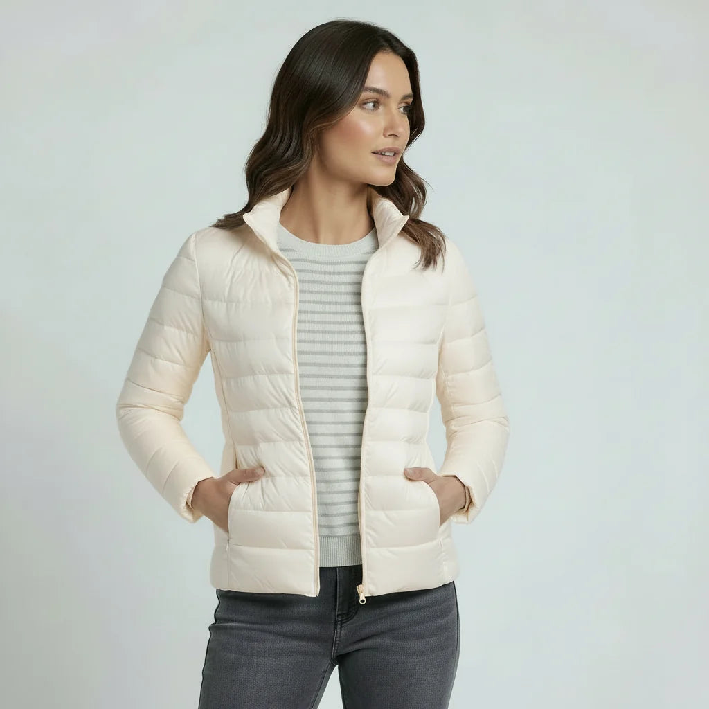 Mina | Funnel Neck Zip Up Fitted Side Pockets Quilted Winter Puffer Jacket Women