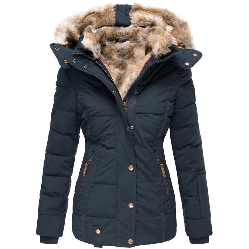 Puffer Jacket with Faux Fur Hood - Black