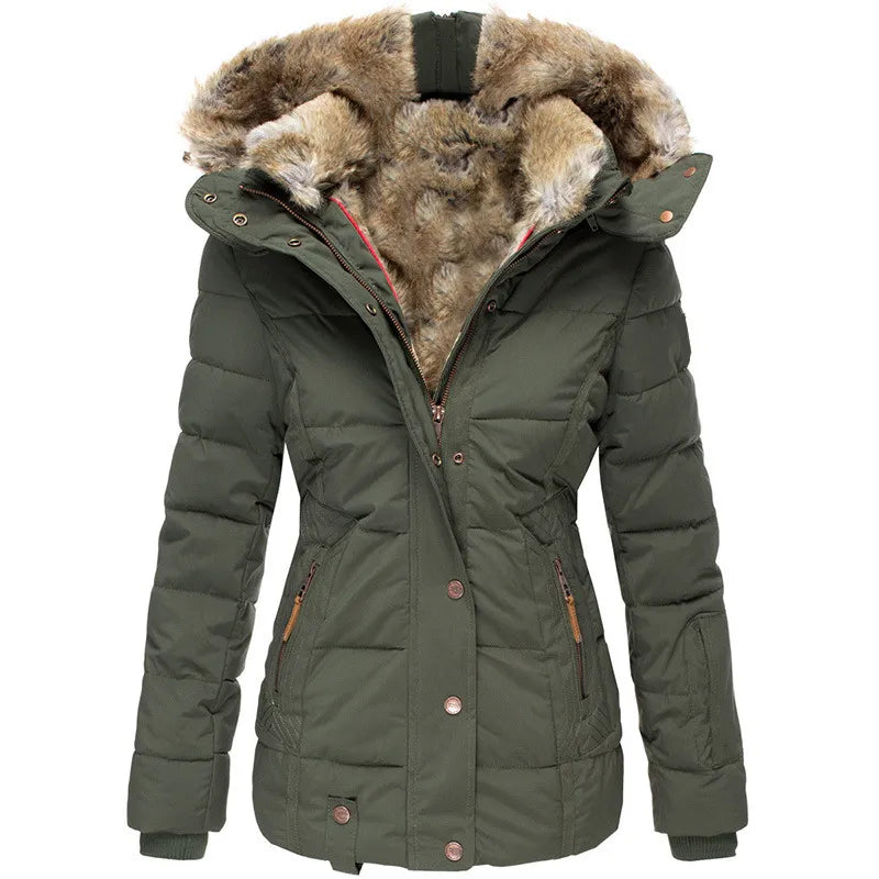Puffer Jacket with Faux Fur Hood - Black