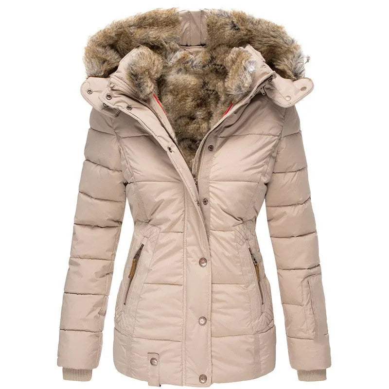 Puffer Jacket with Faux Fur Hood - Black