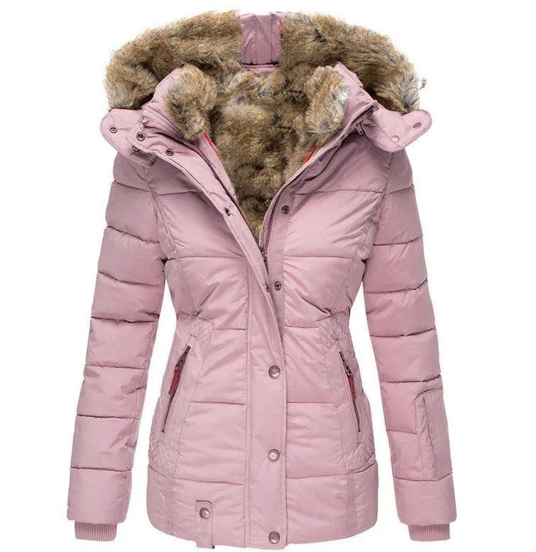 Puffer Jacket with Faux Fur Hood - Black