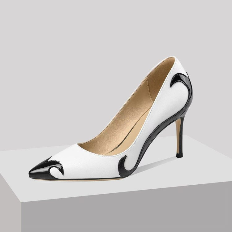 Kitty | Faux Leather Patent Colour Block Slip On Pointed Toe Stiletto High Heels Women