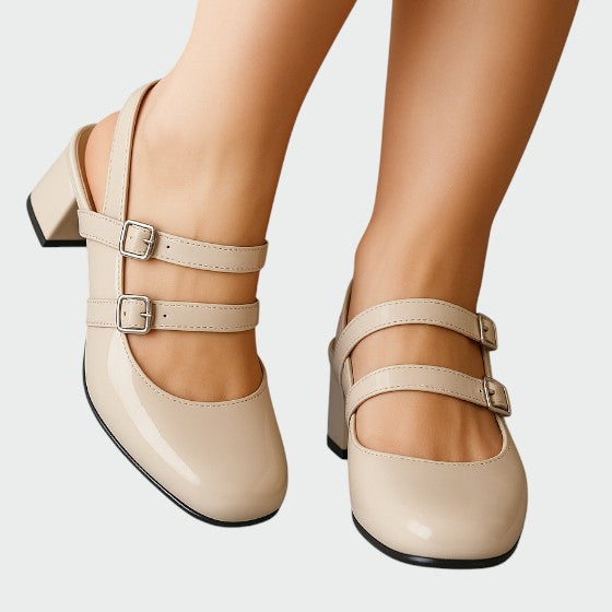 Eve | Faux Leather Square Toe Patent Mary Jane Slingback Low Block Heels Women
