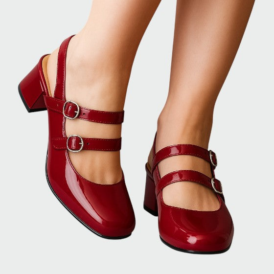 Eve | Faux Leather Square Toe Patent Mary Jane Slingback Low Block Heels Women