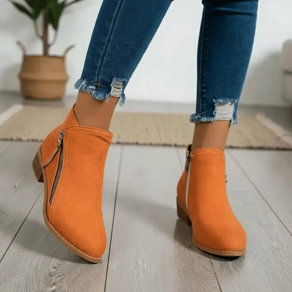 Lucy | Low Heel Round Toe Zip Up Autumn Smart Faux Suede Ankle Boots Women