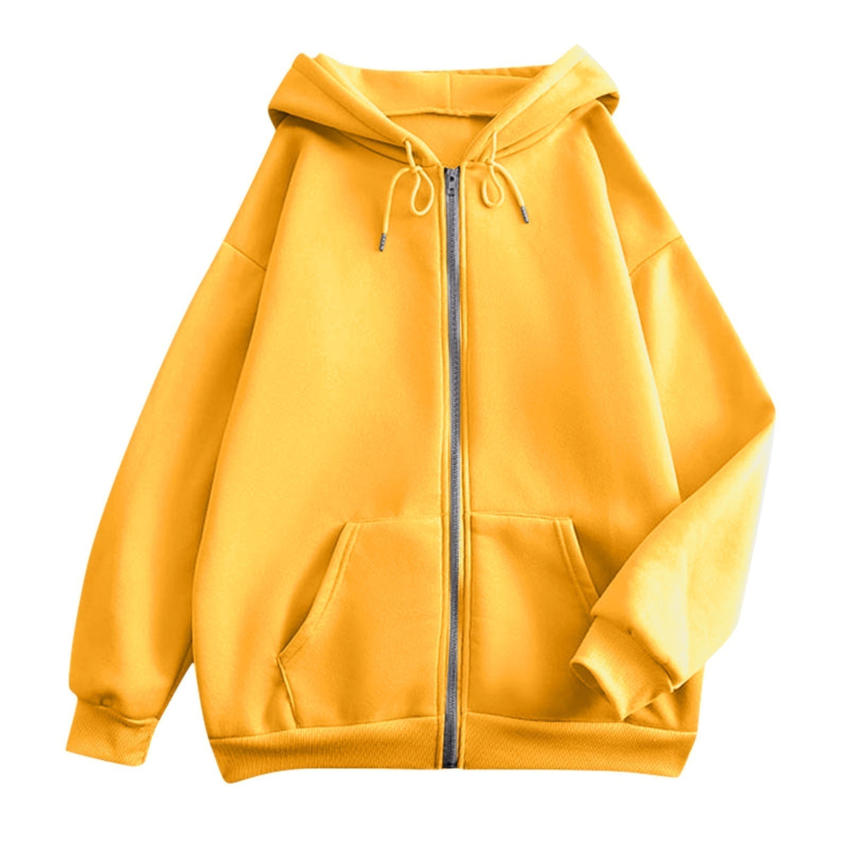 Tessa | Fleece Zip Up Drawstring Pockets Ribbed Long Sleeve Oversized Hoodie Women