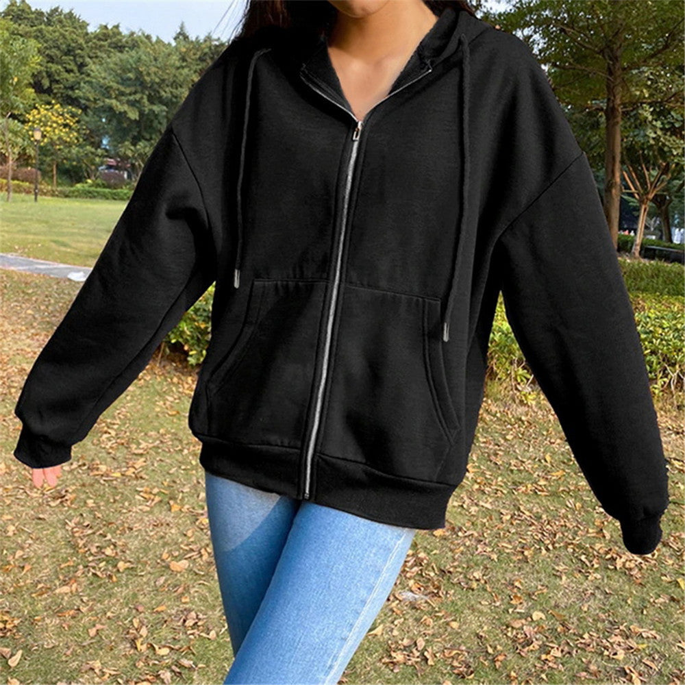 Vida | Fleece Zip Up Drawstring Pockets Ribbed Long Sleeve Autumn Oversized Hoodie Women