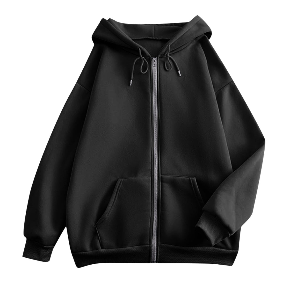 Tessa | Fleece Zip Up Drawstring Pockets Ribbed Long Sleeve Oversized Hoodie Women
