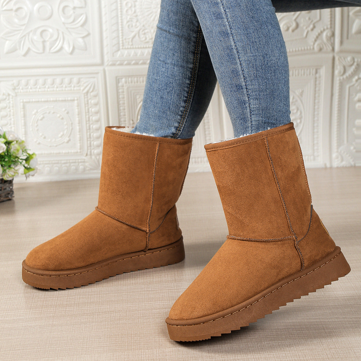 Bree | Faux Suede Fleece Lined Flat Mid Calf Winter Snow Boots Women