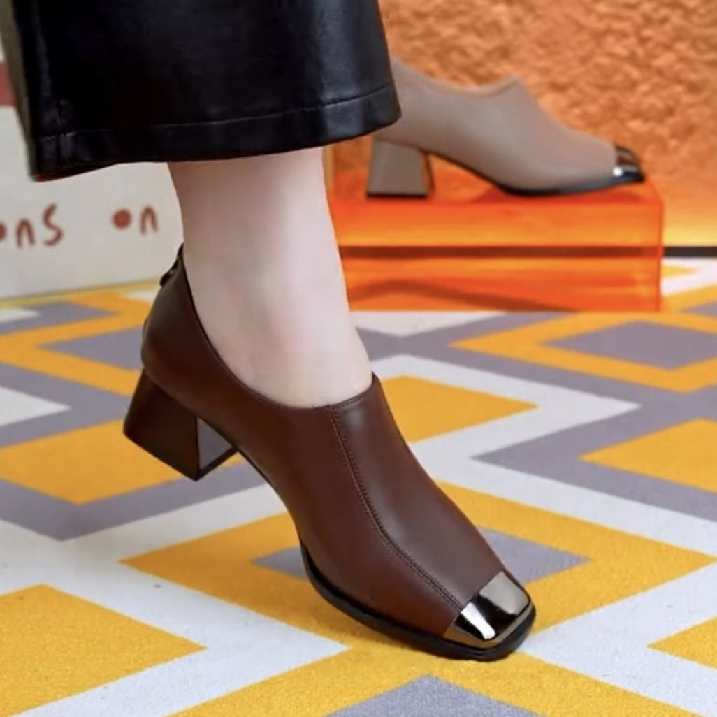 Vera | Square Toe Smart Faux Leather Slip On Heel Shoes Women