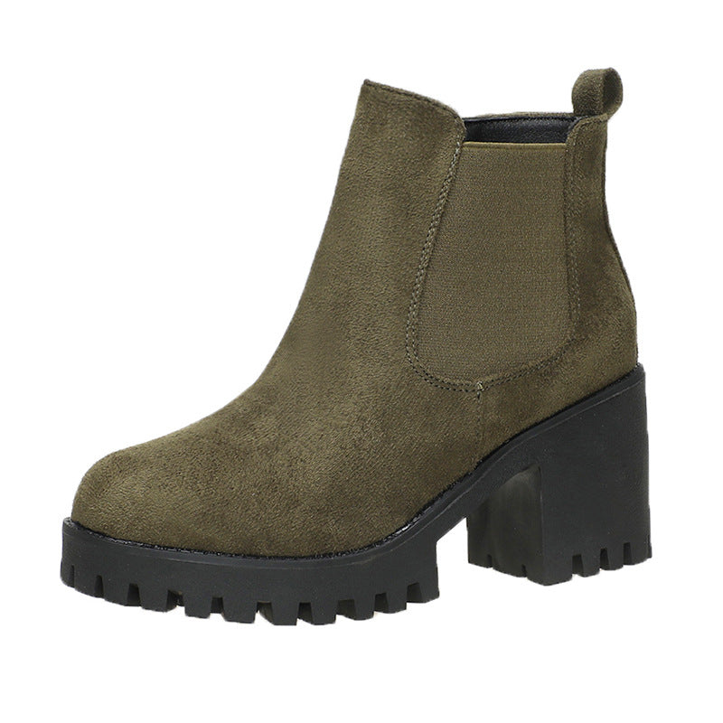 Dani | Round Toe Faux Suede Platform Block Heel Lug Autumn Chelsea Boots Women