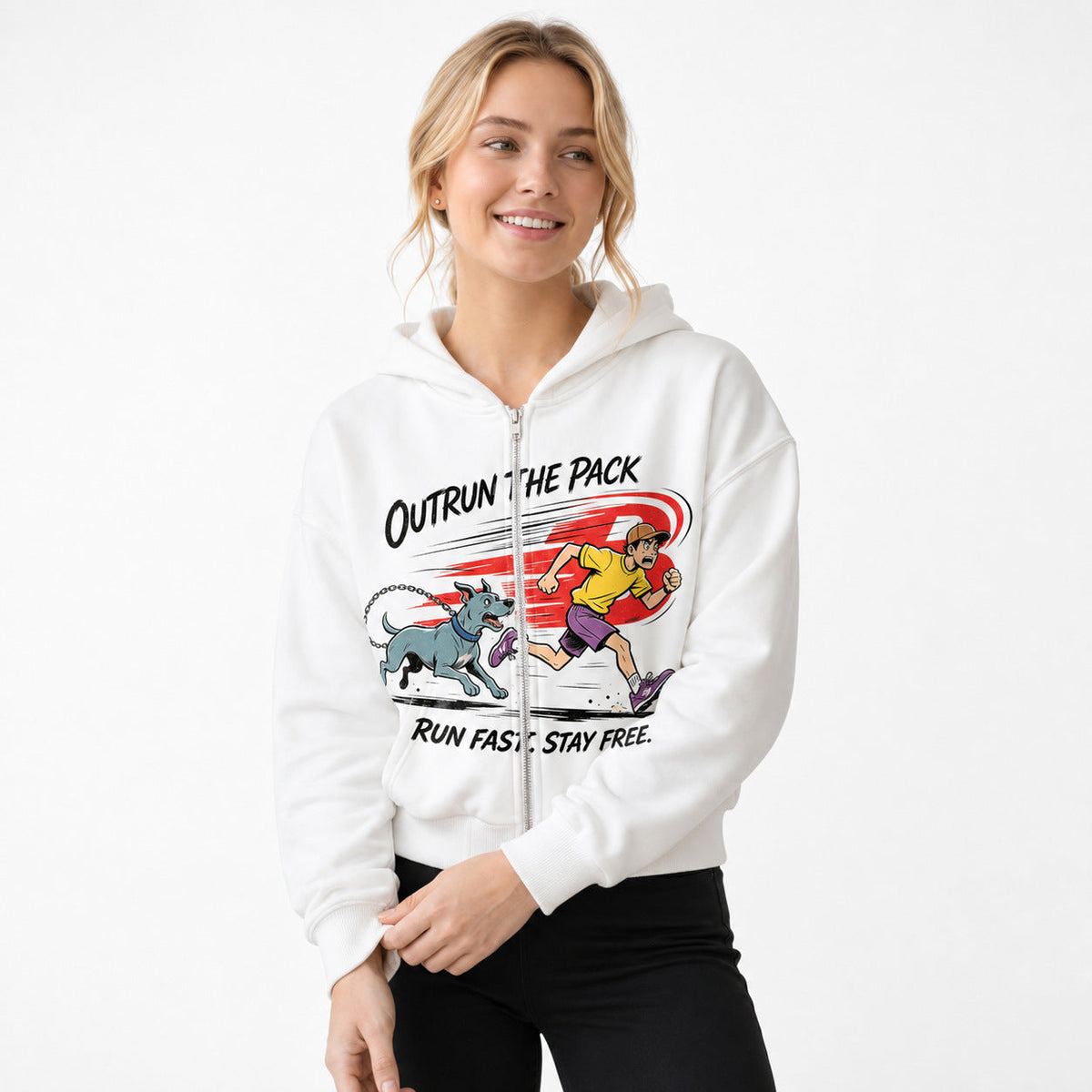 Lena | Graphic Zip Up Drawstring Pockets Fleece Boxy Autumn Cropped Hoodie Women
