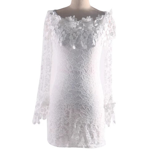 Eve | 3D Floral Applique Off Shoulder Party Date Night Long Sleeve Bodycon Lace Mini Dress Women