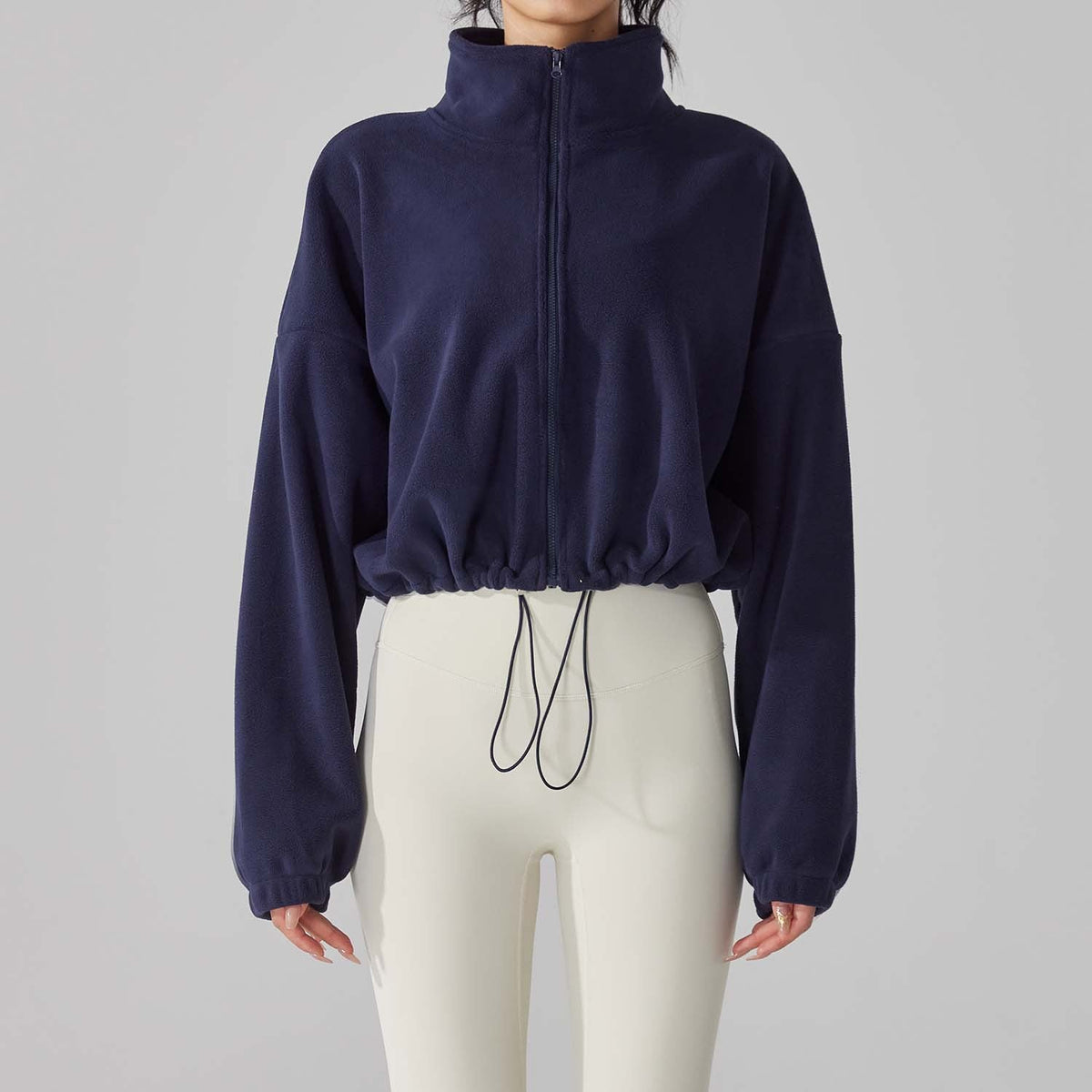 Edie | Oversized Cropped Funnel Neck Full Zip Winter Fleece Jacket Women