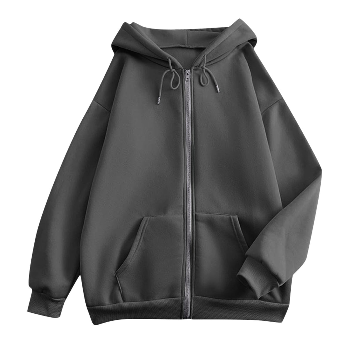 Tessa | Fleece Zip Up Drawstring Pockets Ribbed Long Sleeve Oversized Hoodie Women