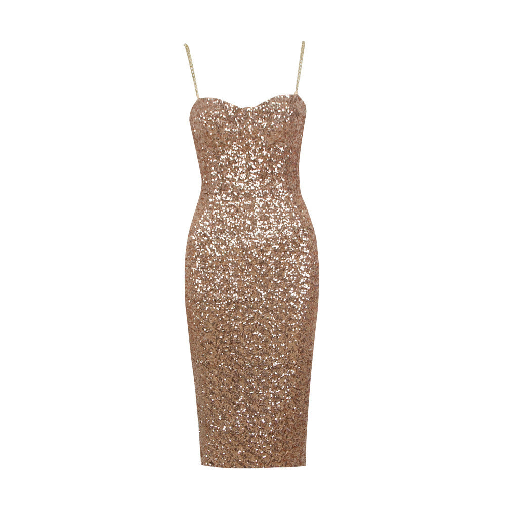 Chloe | Sweetheart Sleeveless Fitted Bodycon Midi Sparkly Christmas Party Evening Sequin Dress Women