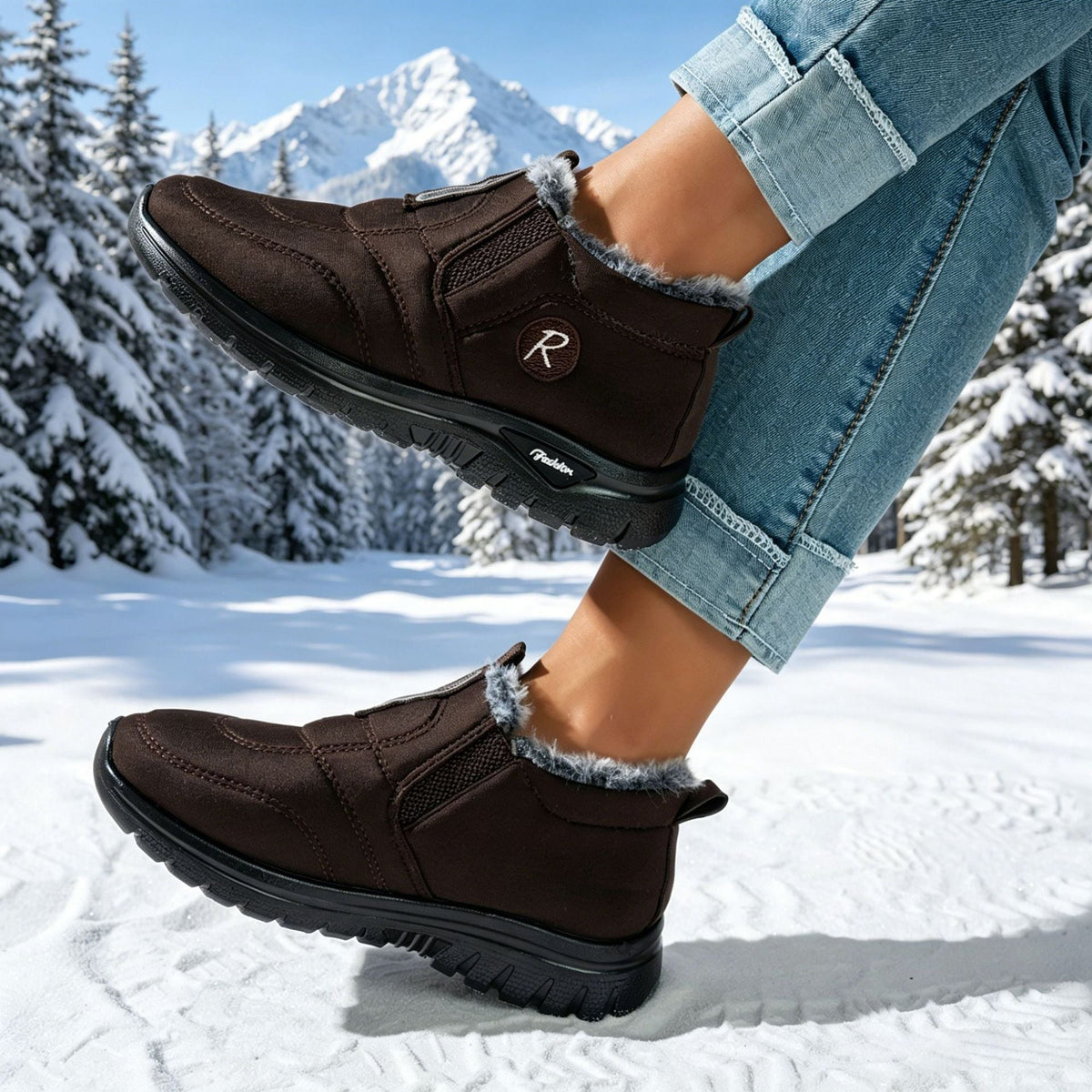 Neve | Faux Fur Padded Flat Slip On Winter Ankle Snow Boots Women