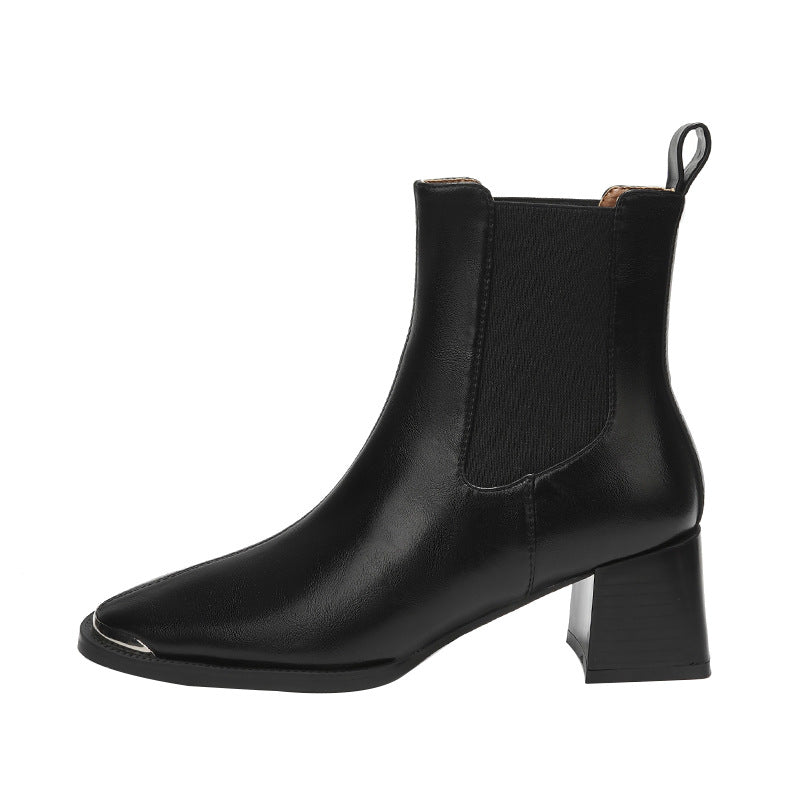 Kit | Square Toe Autumn Smart Faux Leather Block Heel Chelsea Boots Women