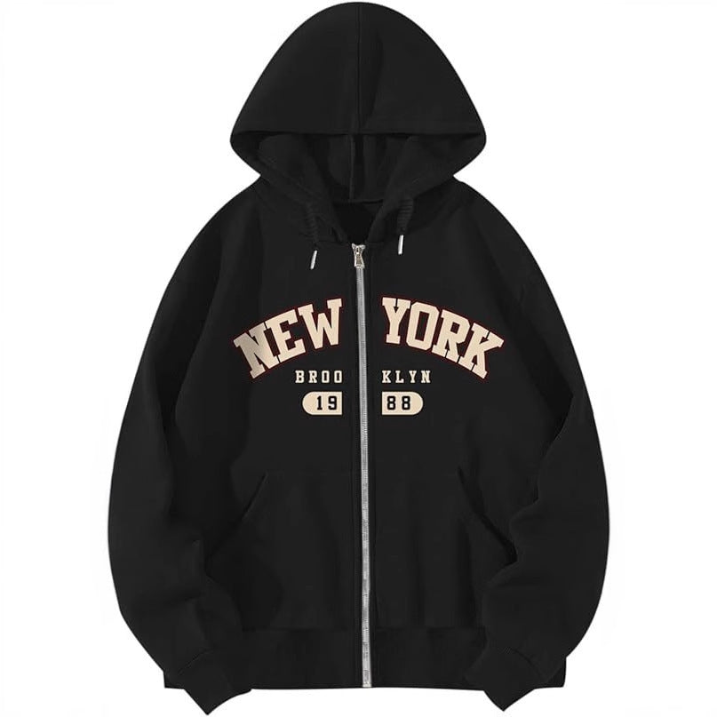 Bea | Fleece Printed Zip Up Drawstring Pockets Long Sleeve Autumn Oversized Hoodie Women