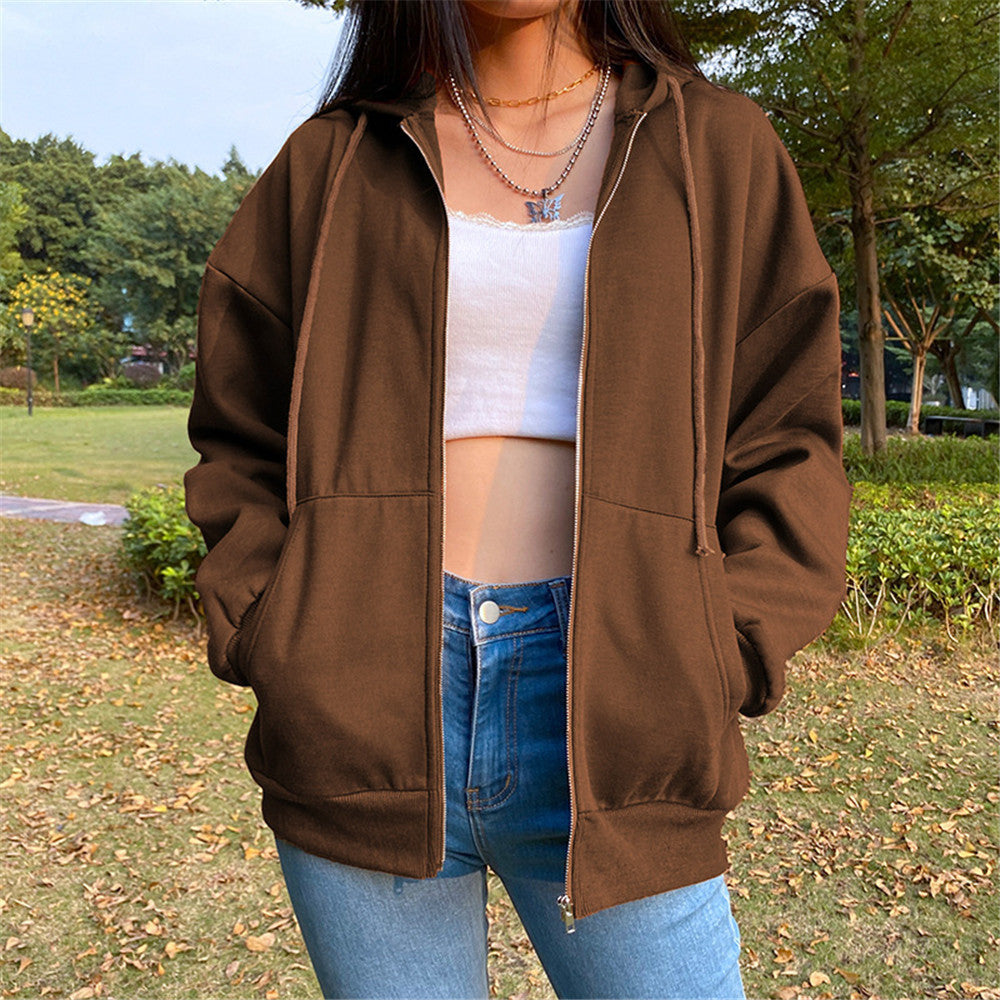 Vida | Fleece Zip Up Drawstring Pockets Ribbed Long Sleeve Autumn Oversized Hoodie Women