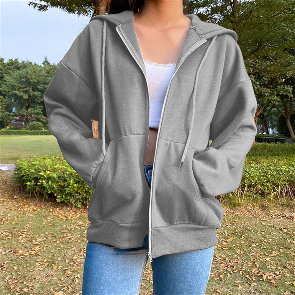 Vida | Fleece Zip Up Drawstring Pockets Ribbed Long Sleeve Autumn Oversized Hoodie Women