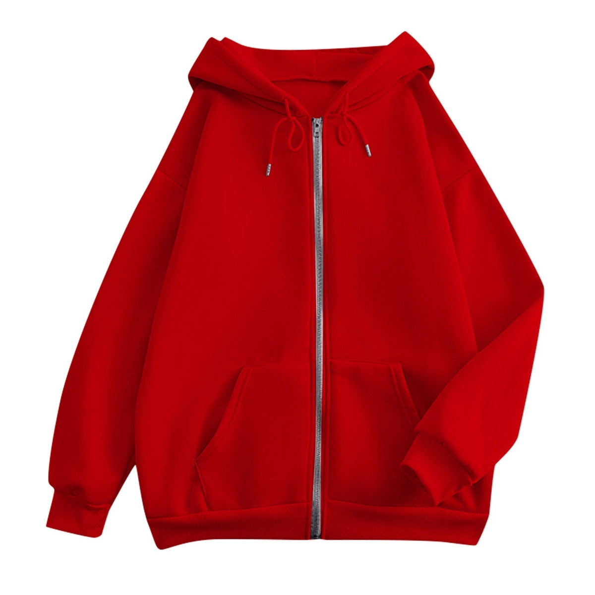 Tessa | Fleece Zip Up Drawstring Pockets Ribbed Long Sleeve Oversized Hoodie Women