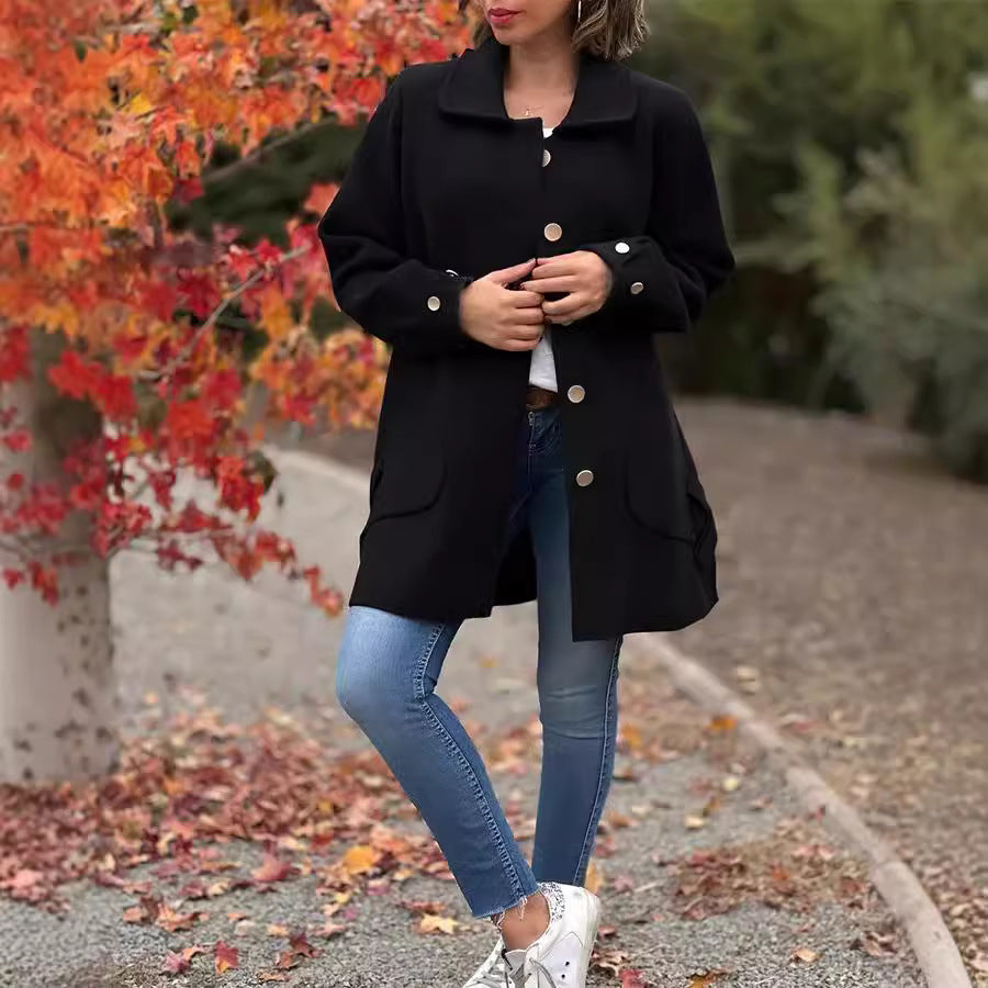 Liv | Collared Button Pockets Drop Shoulder Long Autumn Smart Tailored Coat Women