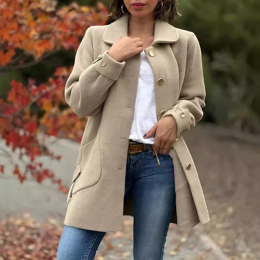 Liv | Collared Button Pockets Drop Shoulder Long Autumn Smart Tailored Coat Women