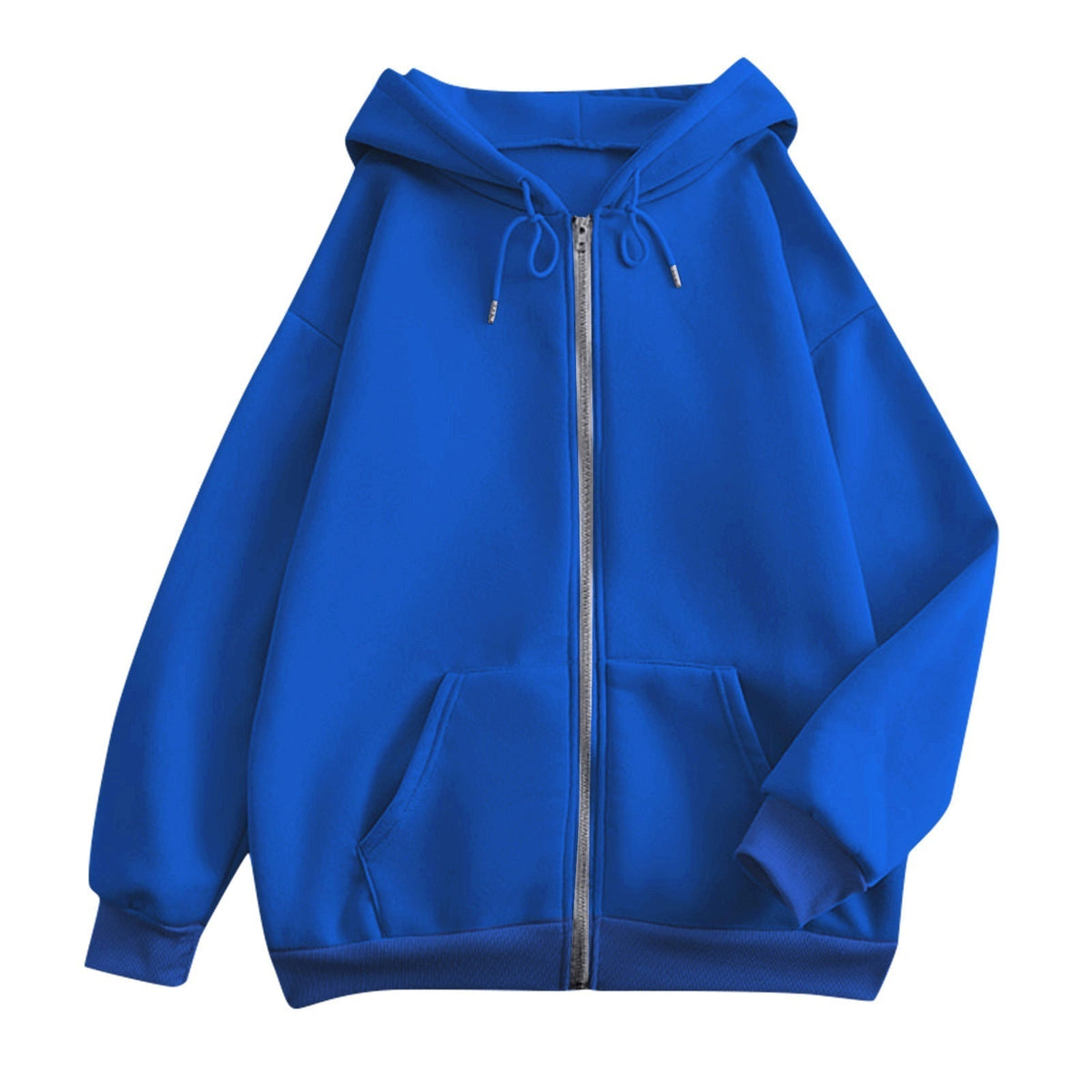 Tessa | Fleece Zip Up Drawstring Pockets Ribbed Long Sleeve Oversized Hoodie Women