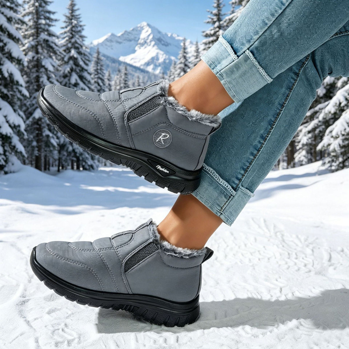 Neve | Faux Fur Padded Flat Slip On Winter Ankle Snow Boots Women