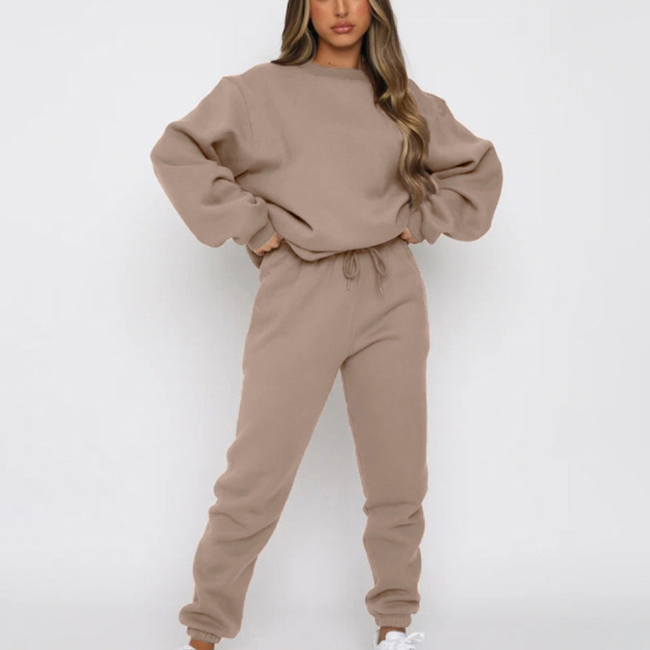 Halle | Oversized Cropped Long Sleeve Tie Waist Winter Fleece Tracksuit Women