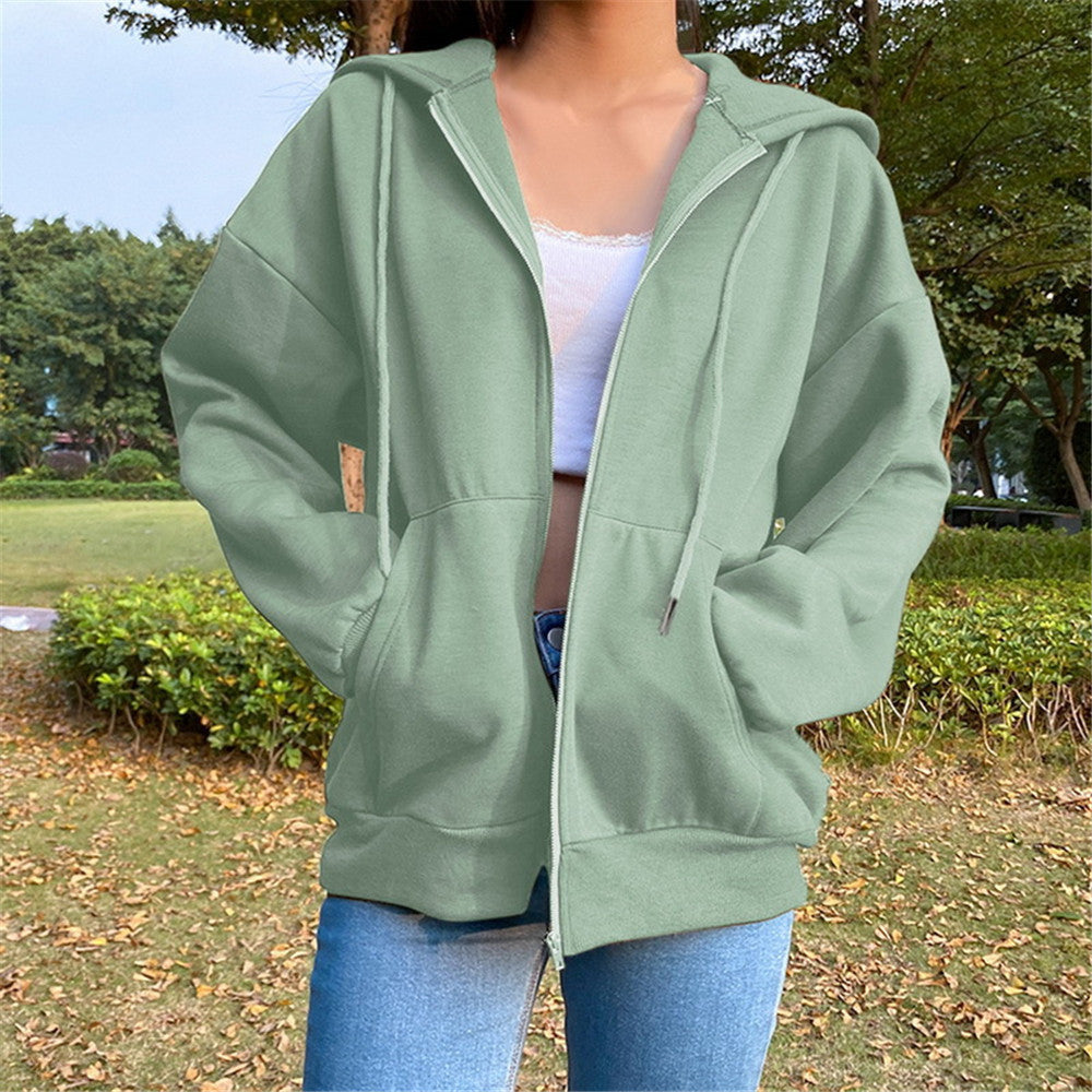 Vida | Fleece Zip Up Drawstring Pockets Ribbed Long Sleeve Autumn Oversized Hoodie Women