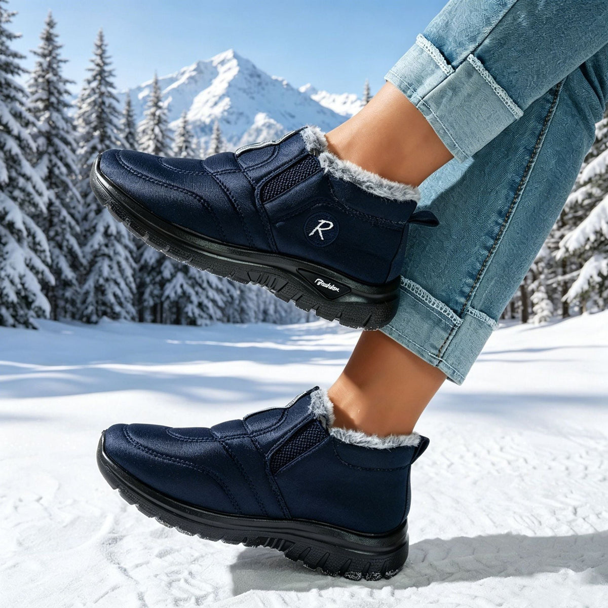 Neve | Faux Fur Padded Flat Slip On Winter Ankle Snow Boots Women